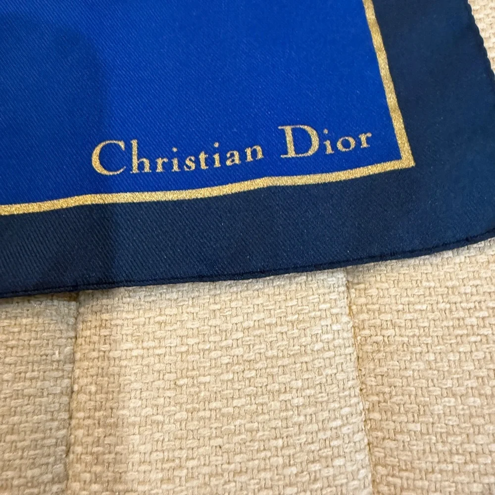 Christian Dior Polyester Women’s Scarf HANDKERCHIEF Navy Blue & Gold Stripes